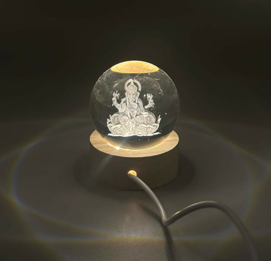 3D Crystal Ganesha Creative Engraved Crystal Ball Night Light Ganesh Ganesha