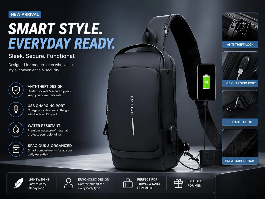 Anti-Theft Sling Bag With A USB Charging Cable